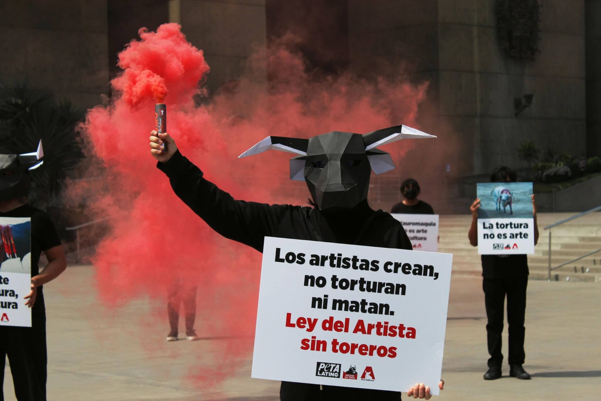 A PETA Latino demo protest in Peru against cruel bullfighting